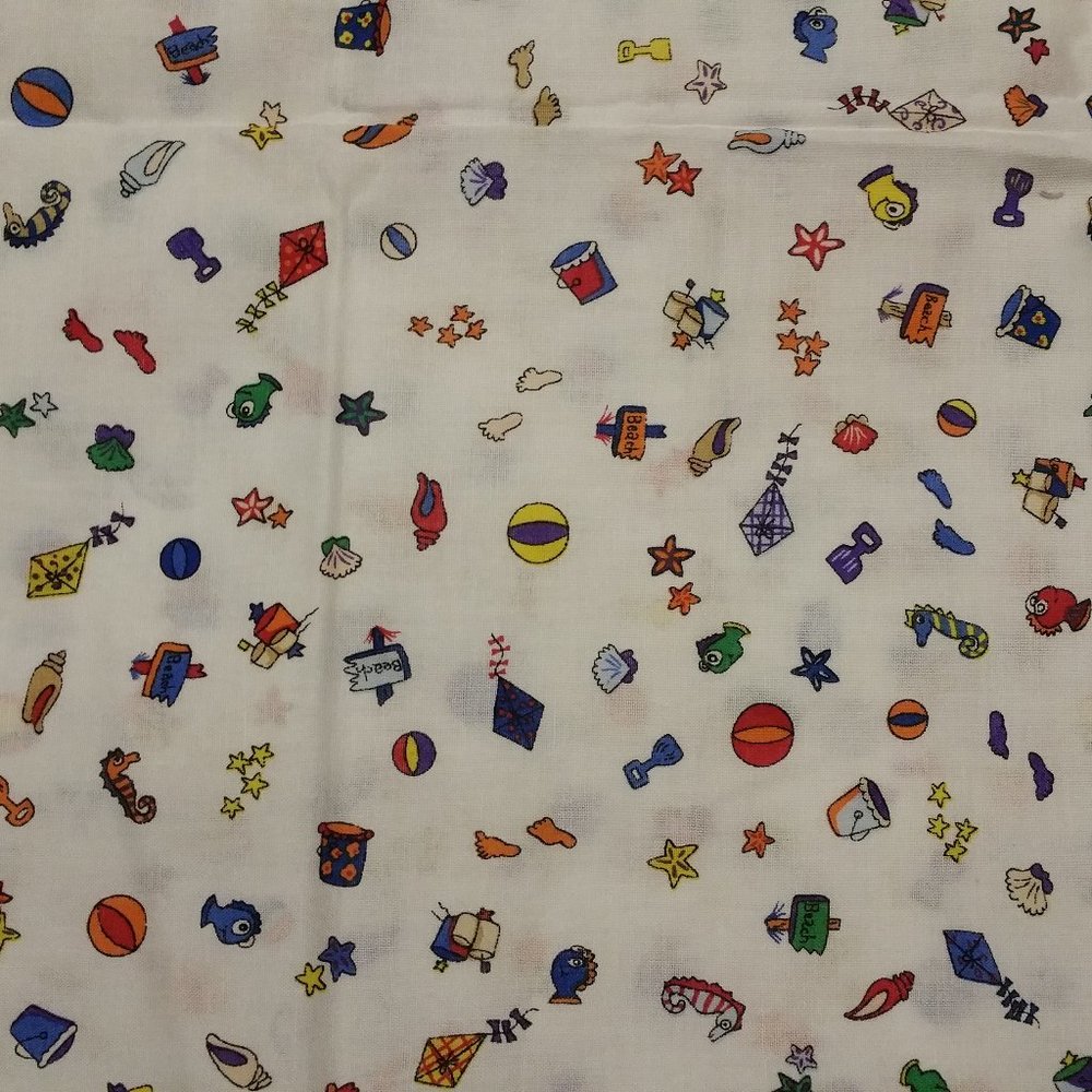 Fabric Vintage With Beach Toys Too Cute 1 YD